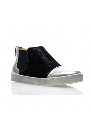 BUTY TRAMPKI SKÓRZANE CZARNO - SREBRNE